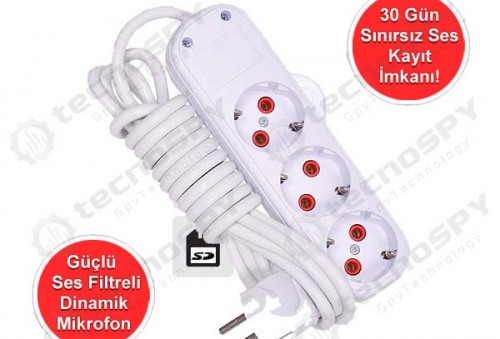 1 Ay Ses Kayıt Yapabilen Kablolu 3 lü Priz
