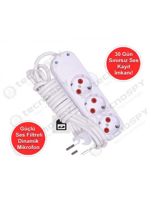 1 Ay Ses Kayıt Yapabilen Kablolu 3 lü Priz
